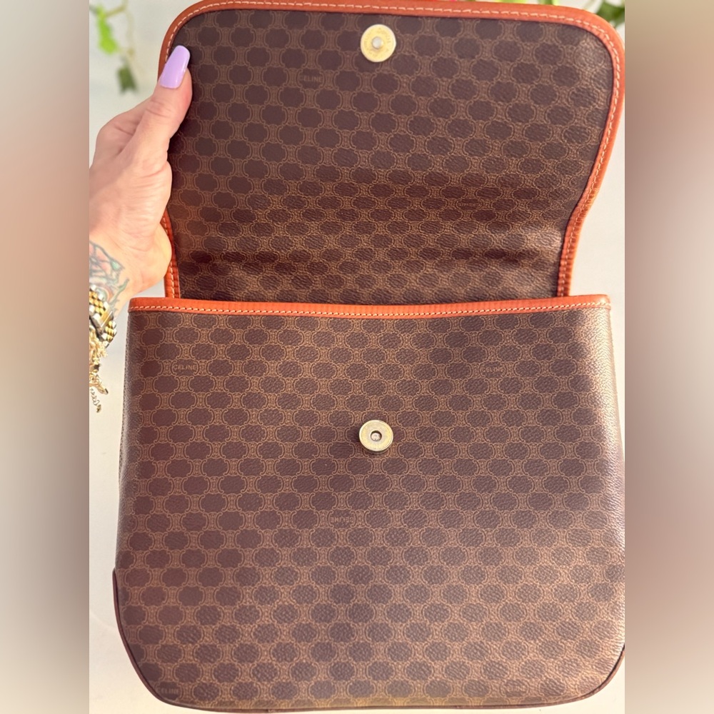CELINE Macadam Handbag Shoulder 2way Bag & Charm w/Added Chain Strap ~ VINTAGE - Picture 10 of 16